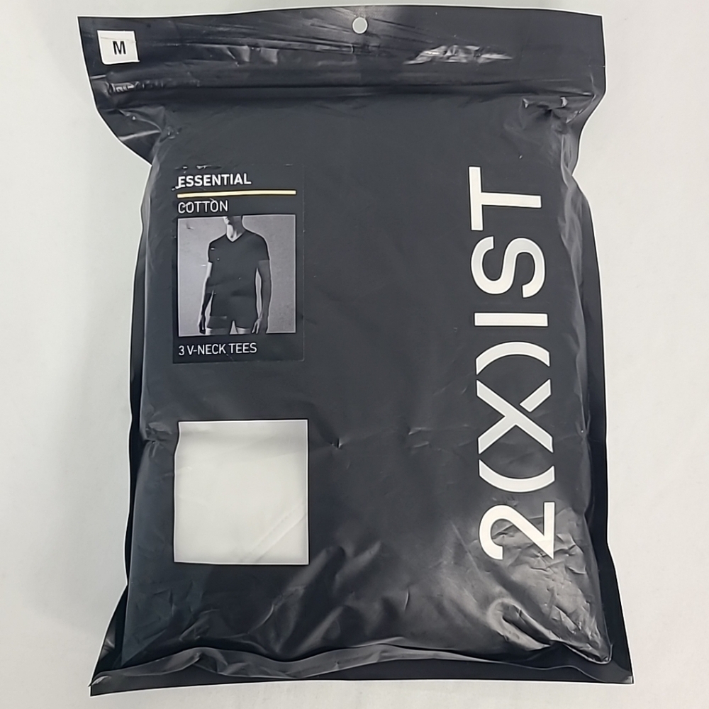 NEW 2xist Essential Cotton V-Neck 3 Pack White Short Sleeve T-Shirt Mens Size M
